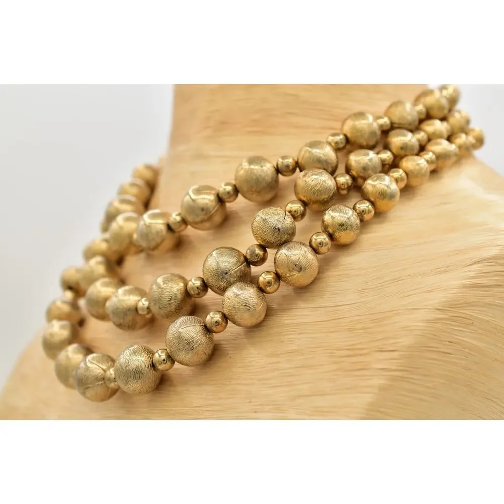 Coro Multi-Layered Beaded Collar Necklace Gold Tone Chunky Signed 1950s BinBM